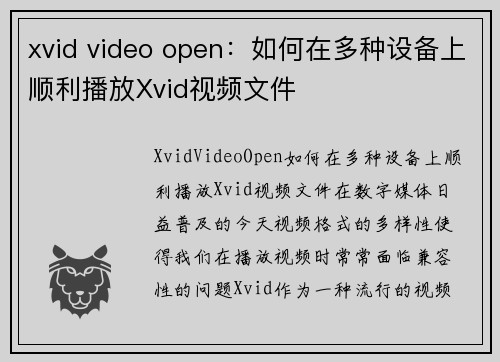 xvid video open：如何在多种设备上顺利播放Xvid视频文件